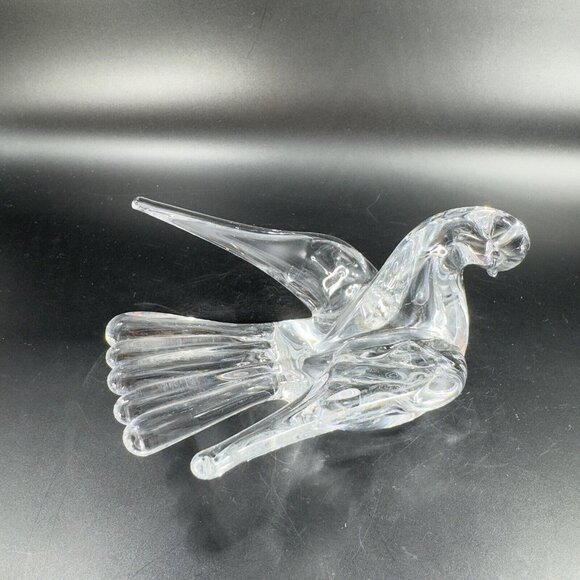 Swedish Clear Glass Bird Figurine Paperweight Manganese 365nm Green UV Glow VTG - Picture 11 of 15